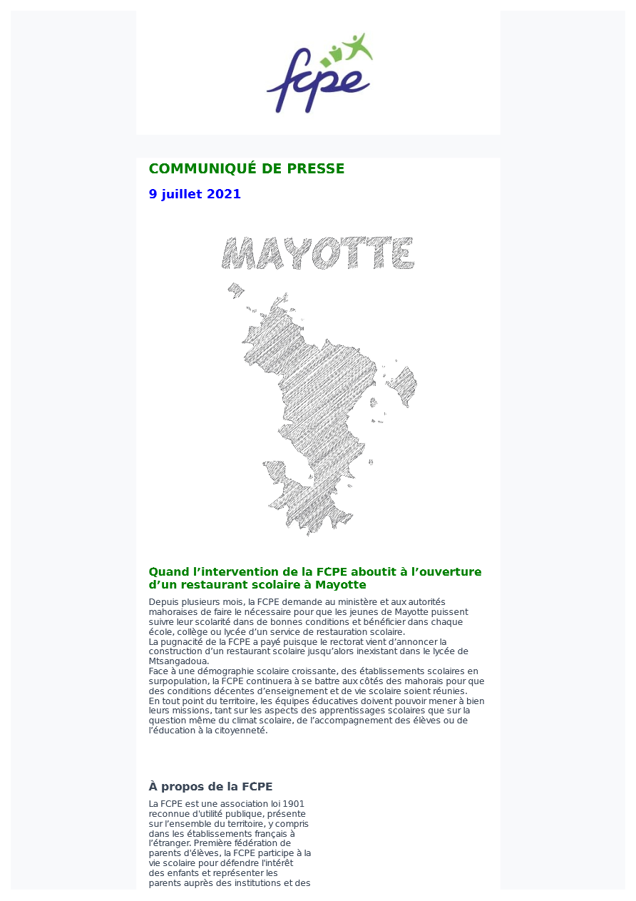 Intervention de la FCPE pour Mayotte