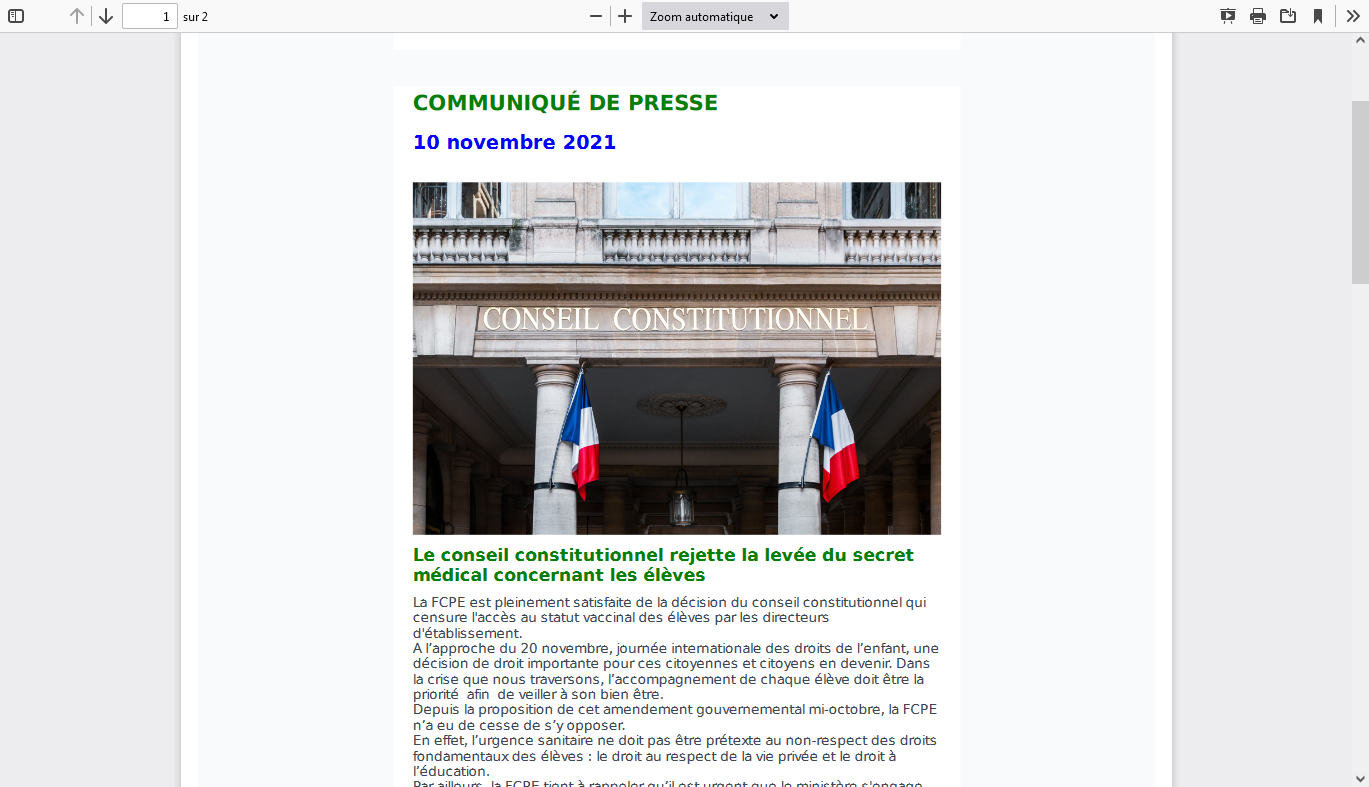 Communiqué de presse 10 novembre 21