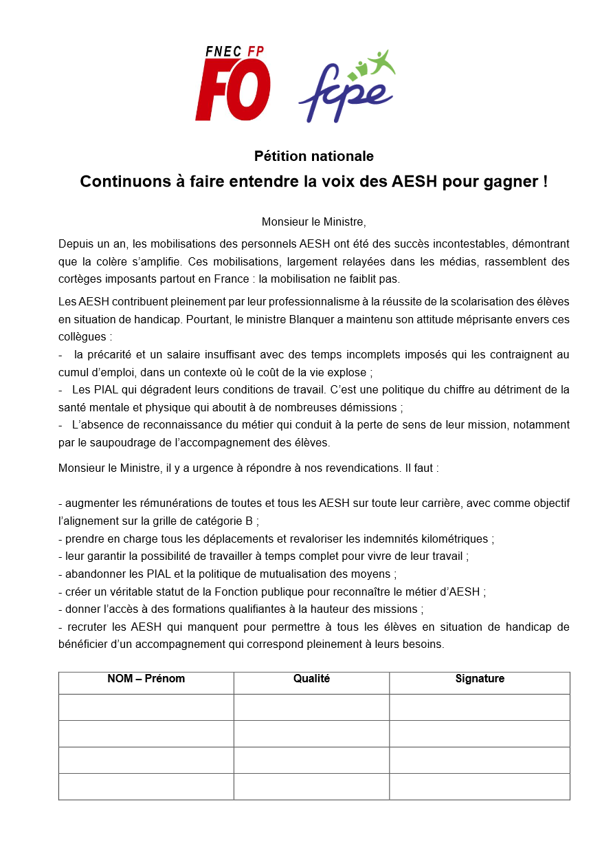 PETITION NATIONALE POUR LES AESH