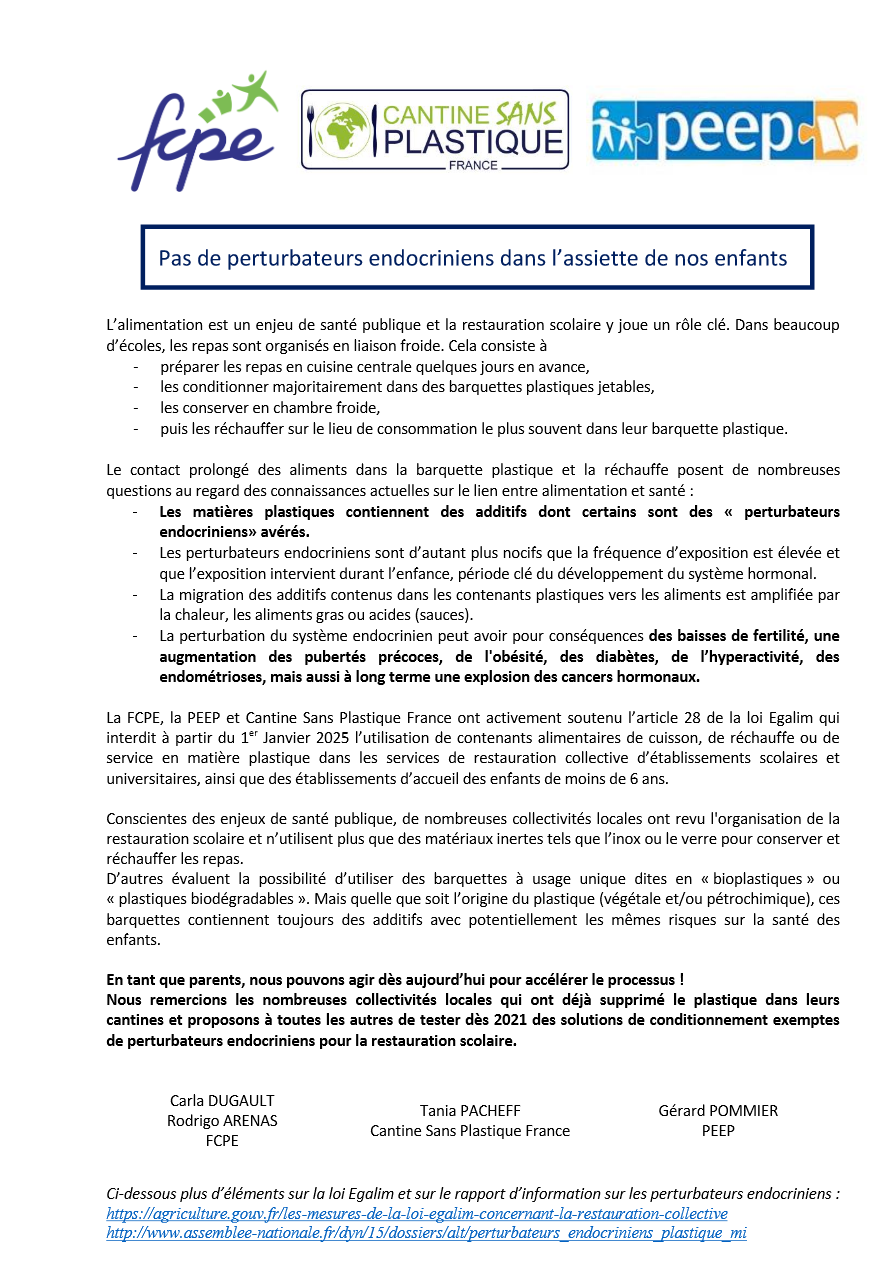 pas de perturbateurs endocriniens dans l'assiette de nos enfants